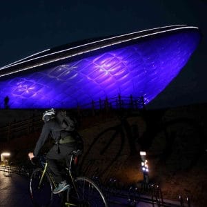 A picture of The ARC Cultural Center (디아크문화관) along the Nakdonggang Bike Path and Nakdong River in Daegu, South Korea.