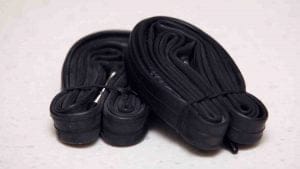 A picture of two bike inner tubes.