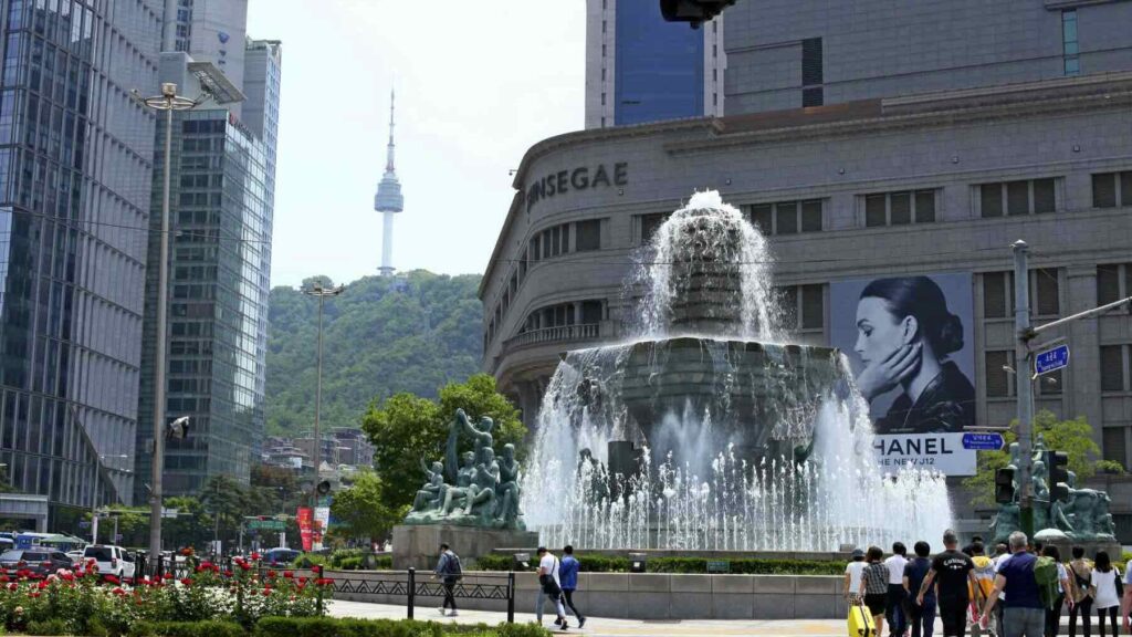 A view of Seoul Namsan Tower from the Jung Province in Seoul, South Korea.