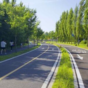 A picture of the bike paths in Nanji Hangang Park (난지한강공원) in Seoul, South Korea.