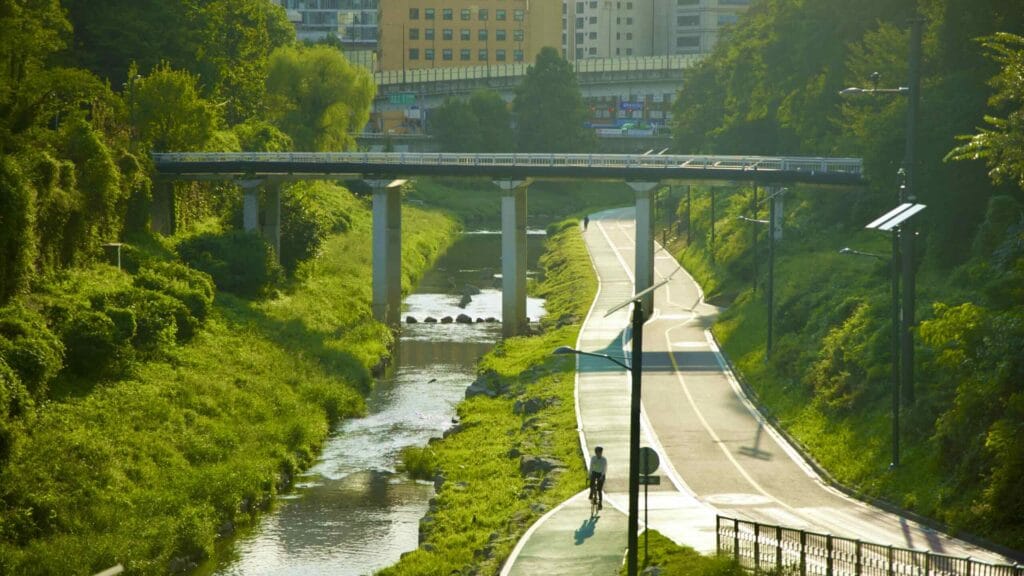 Banpo Stream Bike Path leads from the Han River to Seorae Village, a neighborhood filled with French expats.