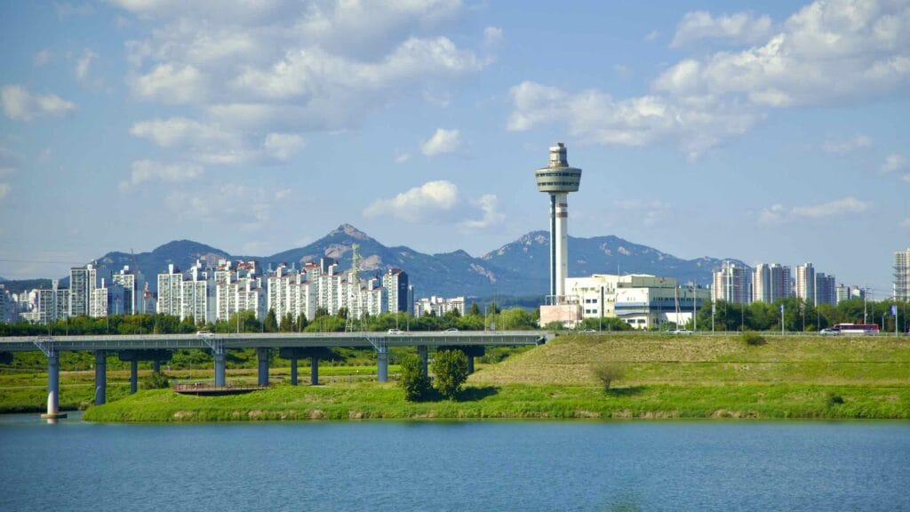 A picture of Guri Tower (구리타워) near the Hangang Bike Path in Guri City, South Korea.