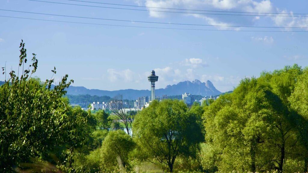 A picture of Guri Tower (구리타워) near the Hangang Bike Path in Guri City, South Korea.