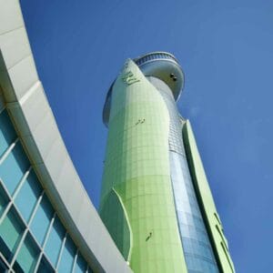 A picture of Hanam Union Tower (유니온타워) near the Hangang Bike Path in Hanam City, South Korea.
