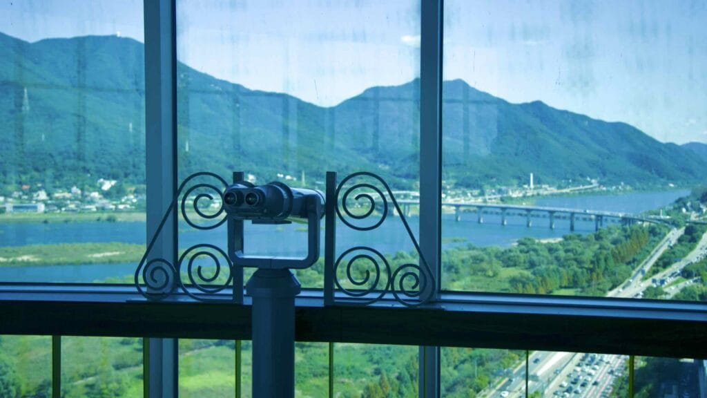 A picture of Hanam Union Tower (유니온타워) near the Hangang Bike Path in Hanam City, South Korea.