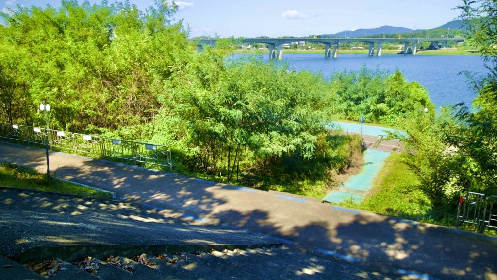 A picture of the split-lane bike path on the Hangang Bike Path (한강 자전거길) in Hanam City (하남시) South, Korea.