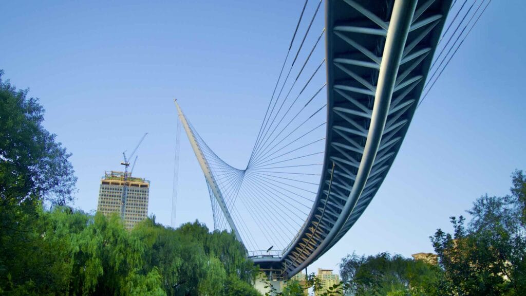 A picture of Saetgang Culture Bridge over the Saet Stream on Yeouido Island in Seoul, South Korea.