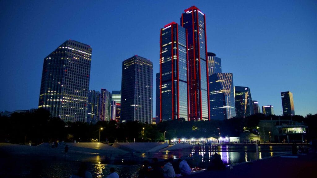 A picture of the Parc1, Three IFC, and other skyscrapers on in Yeouido (여의도) in Seoul, South Korea.