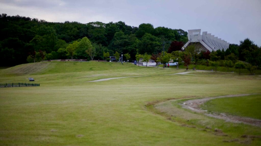 The expansive grounds of the Gwanbuk-ri Palace Ruins, an important Baekje archaeological site.
