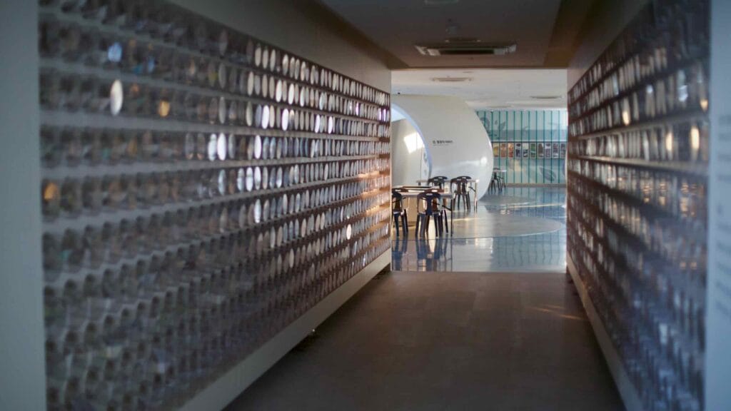 A hallway inside the Yeongsangang River Cultural Center leads to an exhibition space.