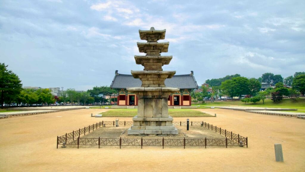 The iconic Five-story Stone Pagoda stands at the center of the Jeongnimsa Temple Site.