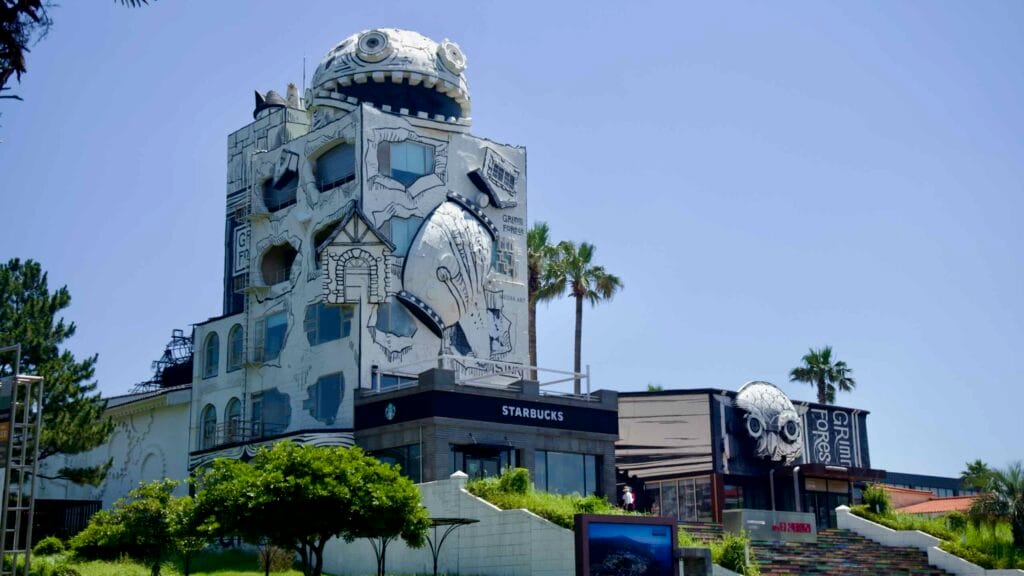 Whimsical Grimm Forest facade at Jungmun’s resort district.