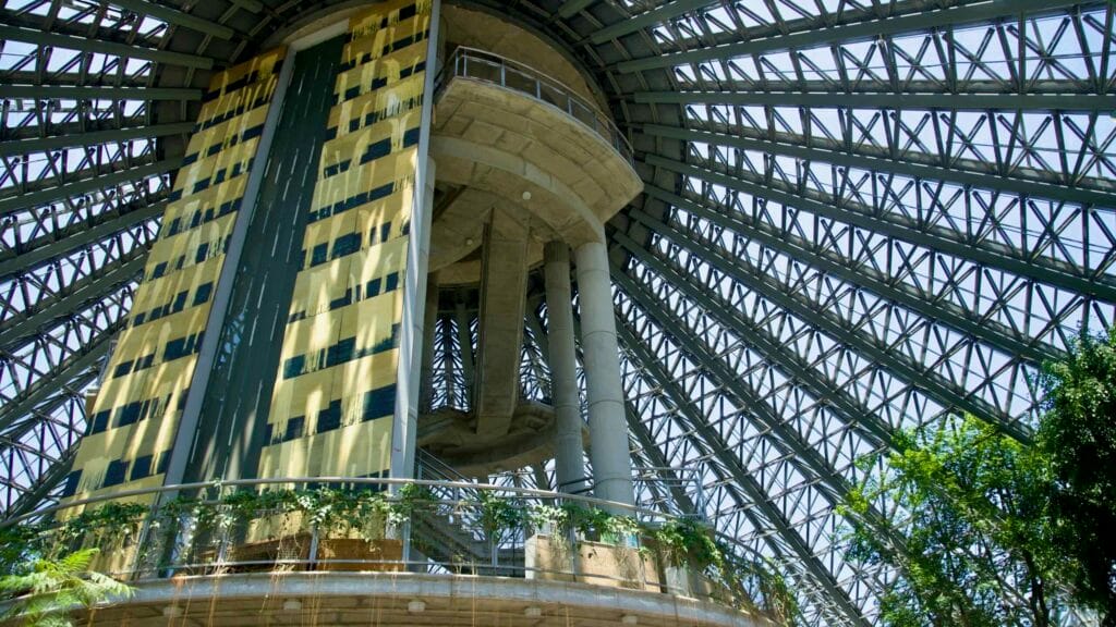 Central atrium and dome inside Yeomiji Botanical Garden.