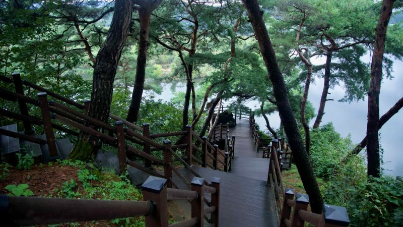 The South Han River spreads below Tangeumdae Park at Tangeumdae Yeoldudae, with apartment towers lining the far bank.