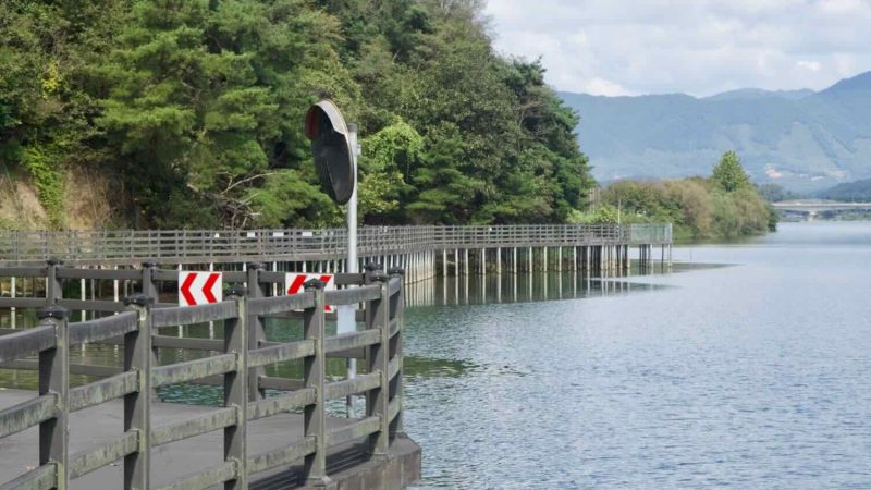Chuncheon City, South Korea - September 29th 2025: boadwalk cycling and walking section along Uiam Lake (North Han River)