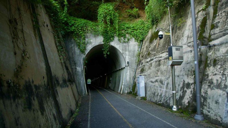 An ivy-clad portal marks Saekhyeon Tunnel on the Bukhangang path in Namyangju.