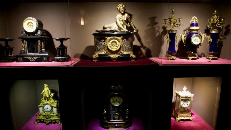 Ornate European clocks on display at the Jeongdongjin Time Museum.