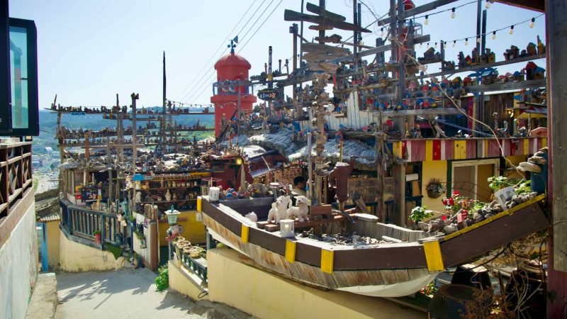 Art installations line the paths of Nongoldam Street, featuring various sculptures and vibrant decorations.