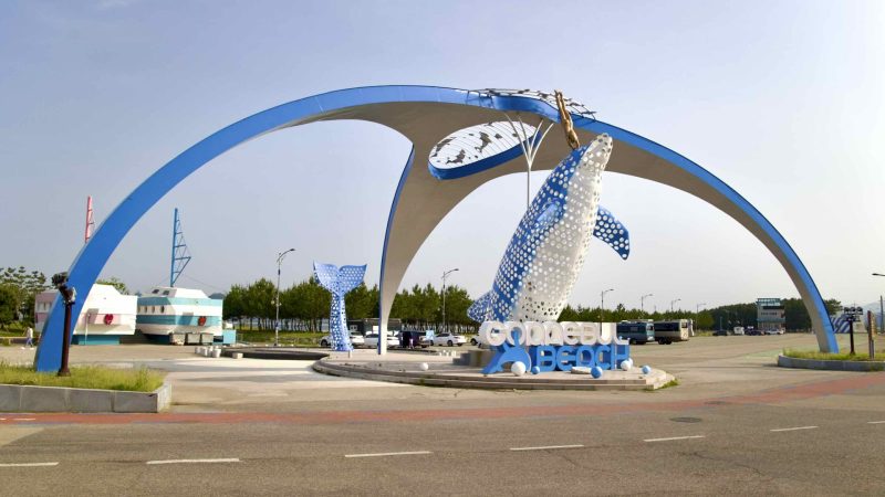 A picture of whale sculpture Goraebul Beach (고래불해수욕장) in Yeongdeok County, South Korea.