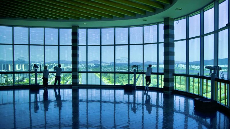 A picture of Hanam Union Tower (유니온타워) near the Hangang Bike Path in Hanam City, South Korea.