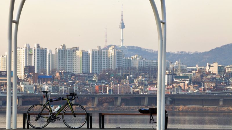 A view of the Yongsan District across the Han River in Seoul.