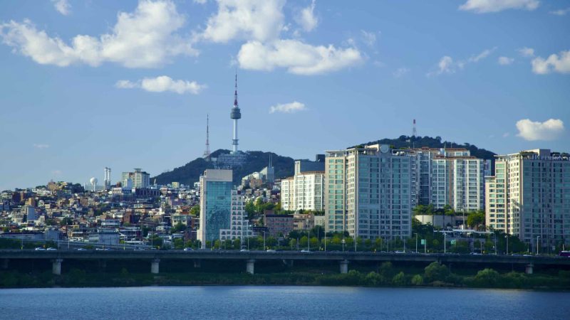 A picture of Namsan Seoul Tower (남산서울타워) on top of Nam Mountain (남산) in Seoul, South Korea.