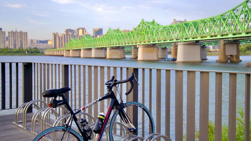 A picture of the Hangang Railway Bridges (한강철교) between Yongsan and Dongjak Districts in Seoul, South Korea.