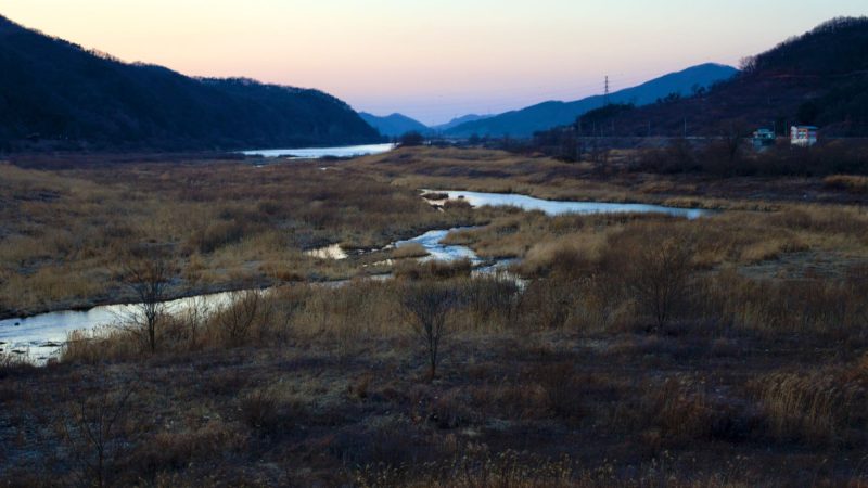 A picture of Neungam Village Island (능암리섬) on the South Han River (남한강) along the Hangang Bike Path (한강자전거길) in Chungju City, South Korea.