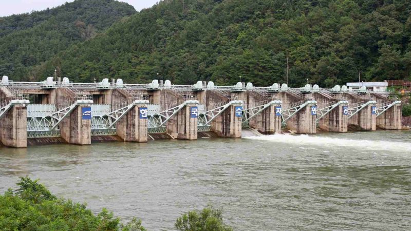 A small weir and power plant near the start of the Nakdonggang Bike Path in Andong City.