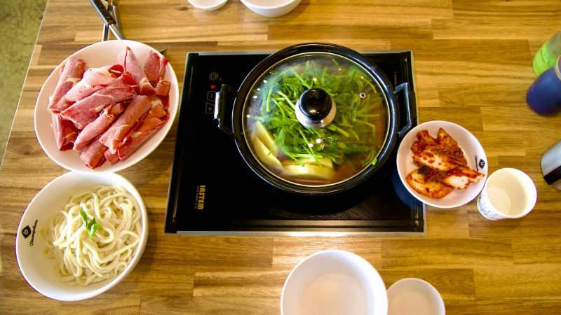 A picture of Shabu Shabu being cooked at a restaurant in Daegu, South Korea.