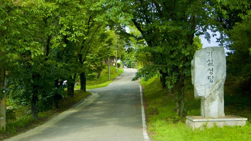 A picture of Gasil Catholic Church (가실성당) in Waegwan town (왜관읍) near the Nakdonggang Bike Path.