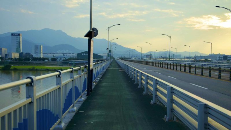 A picture Gumi Grand Bridge on the bike path in Gumi City along the Nakdonggang Bike Path.