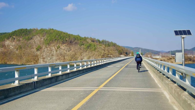 A picture of Jungdong Bridge (중동교) along the Nakdonggang Bike Path and Nakdong River in South Korea.