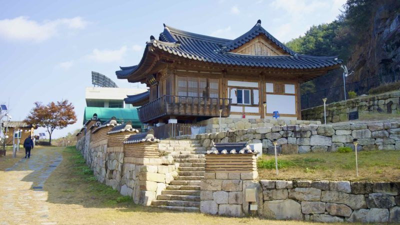 Nakdan Weir on the Nakdong River, showcasing a fusion of contemporary design and historical elements.
