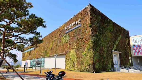 A picture of the Museum of Contemporary Art Busan on Eulsukdo Island.