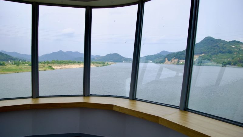 A picture of Changnyeong Haman Weir (창녕함안보) on the Nakdong River from the Nakdonggang Bike Path.