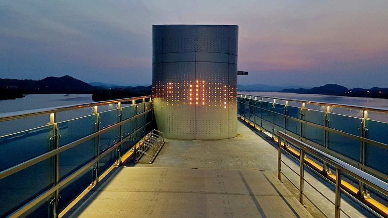 A picture of Changnyeong Haman Weir (창녕함안보) on the Nakdong River from the Nakdonggang Bike Path.