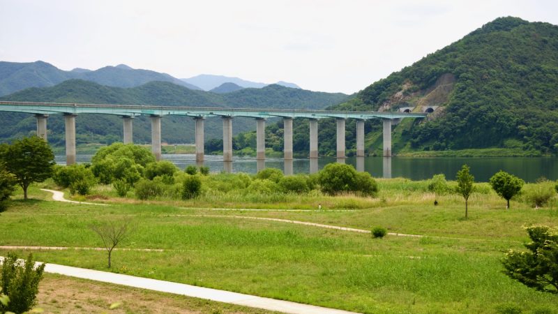 A picture of the Nakdong “Big” Bridge (낙동대교) crossing the Nakdong River (낙동강) on the Nakdonggang Bike Path (낙동강자전거길) between in Miryang and Gimhae Cities, in South Korea.