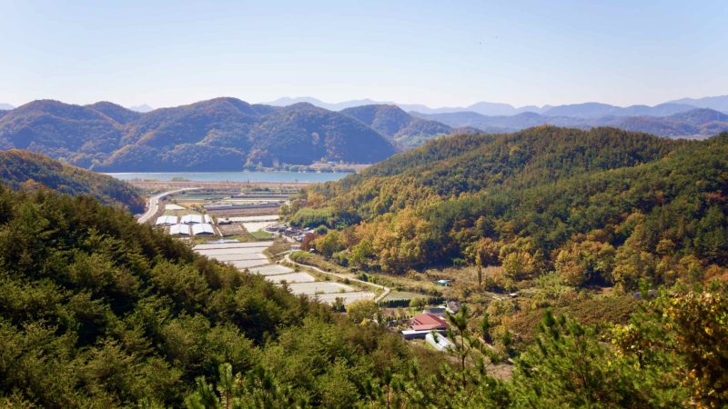 A picture of the Yeongaji (영아지고개) & Angaesil (안개실고개) Passes along the Nakdonggang Bike Path (낙동강자전거길) in Changnyeong County, South Korea.