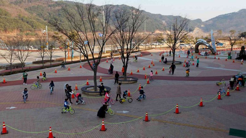 A picture of the Sangju Bicycle Museum (상주자전거박물관) in Sangju City along the Nakdong River.