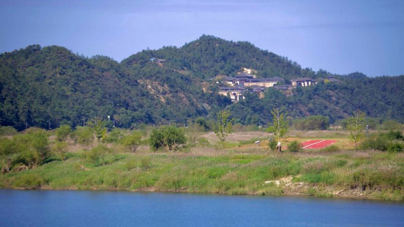A distant view of the now-demolished Naju Image Theme Park, once a grand film set for historical